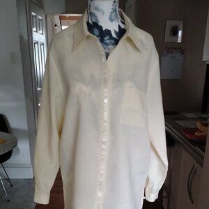 Pale Yellow Linen Button Up Shirt, EUC